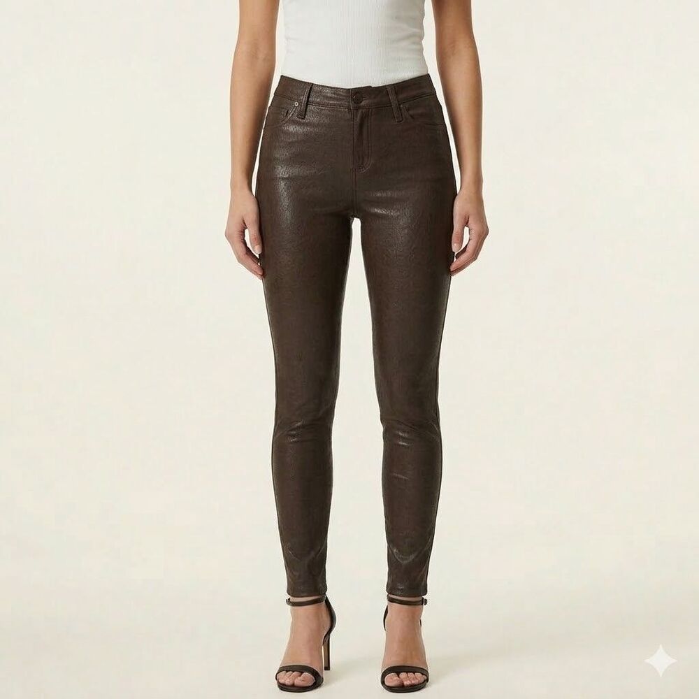 AG Adriano Goldschmied Leggings Womens Size 25 Brown Vegan Ankle Coated Pants - Picture 2 of 16